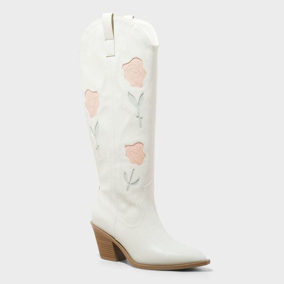 Universal Thread Shoes - Universal Thread - Women's Dixie Bone Floral Western Cowboy Boots wit Off-White